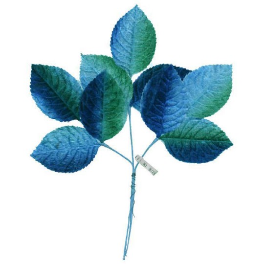 Sprig of Blue Ombre Velvet Rose Leaves ~ Vintage Japan