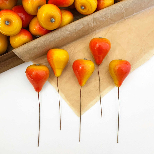 5 Orange and Dark Yellow Lacquered Pears Craft Picks ~ 1 3/4"