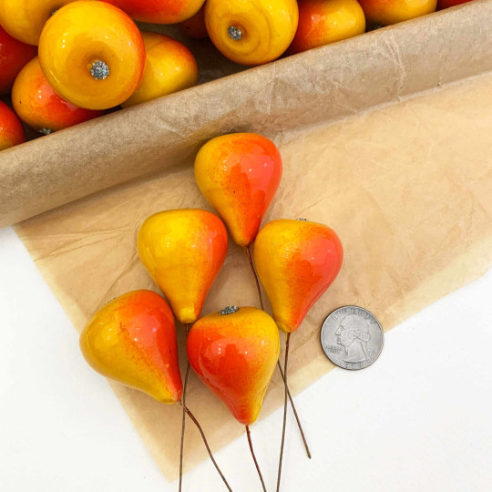 5 Orange and Dark Yellow Lacquered Pears Craft Picks ~ 1 3/4"