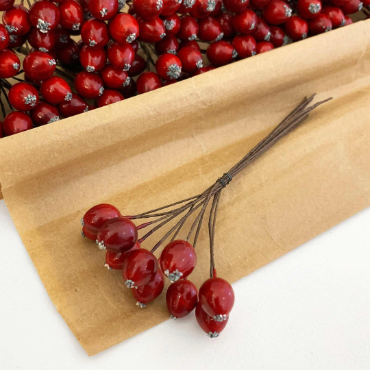 10 Red Lacquered Cranberries ~ 1/2" ~ Czech Republic