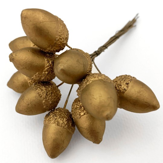 10 Matte Gold Lacquered Acorns ~ 7/8" ~ Czech Republic