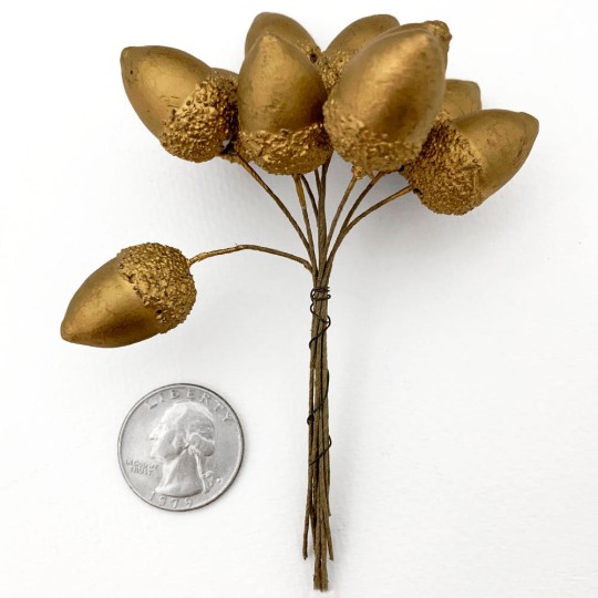 10 Matte Gold Lacquered Acorns ~ 7/8" ~ Czech Republic