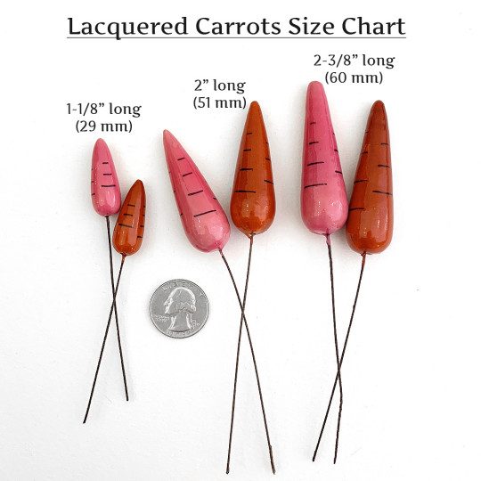 12 Large Spun Cotton & Lacquered Carrot Craft Stems ~ MIXED SET