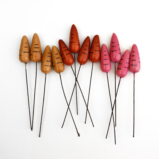 12 Small Spun Cotton & Lacquered Carrot Craft Stems ~ MIXED SET