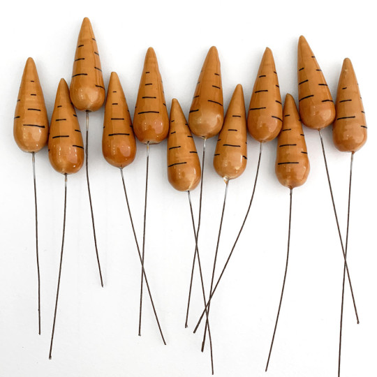 12 Spun Cotton & Lacquered Carrot Craft Stems ~ LIGHT ORANGE