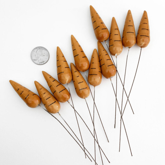12 Spun Cotton & Lacquered Carrot Craft Stems ~ LIGHT ORANGE