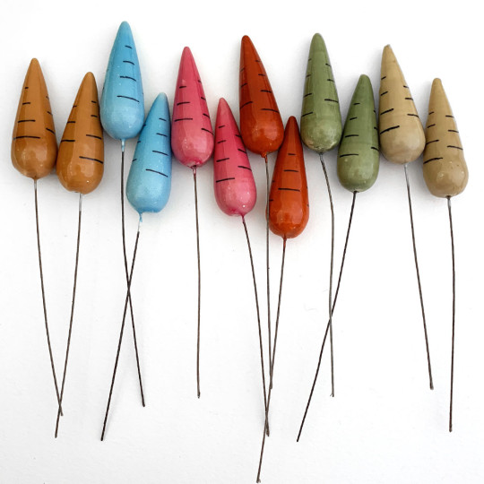 12 Spun Cotton & Lacquered Carrot Craft Stems ~ COLORFUL MIXED SET