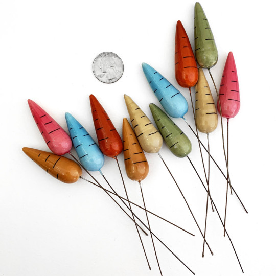 12 Spun Cotton & Lacquered Carrot Craft Stems ~ COLORFUL MIXED SET