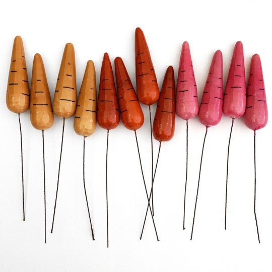 12 Large Spun Cotton & Lacquered Carrot Craft Stems ~ MIXED SET