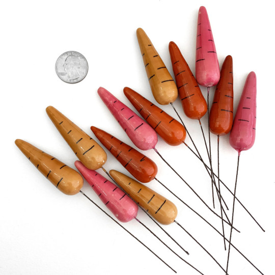 12 Large Spun Cotton & Lacquered Carrot Craft Stems ~ MIXED SET