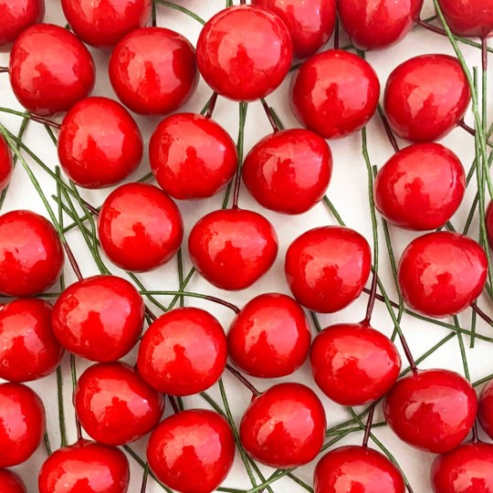 Bundle of 12 Vintage Millinery Cherries Paper Wrapped Wire Stems $3.99 