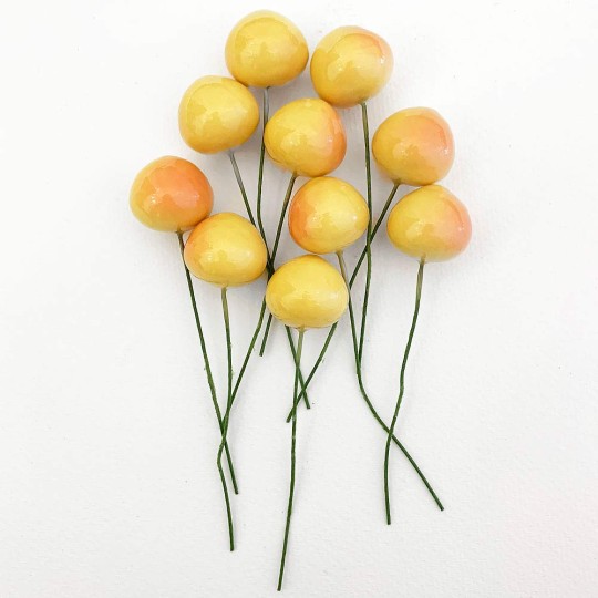 10 Vintage Yellow Rainier Cherries Old Stock Millinery Fruit ~  3/4"