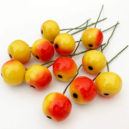 12 Vintage Yellow-Orange Apples Old Stock Millinery Fruit ~  5/8"