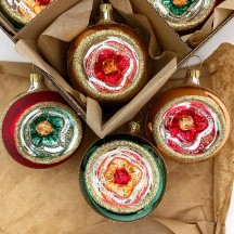 Classic Christmas Color Reflector Indent Ornament ~ Germany ~ Boxed Set