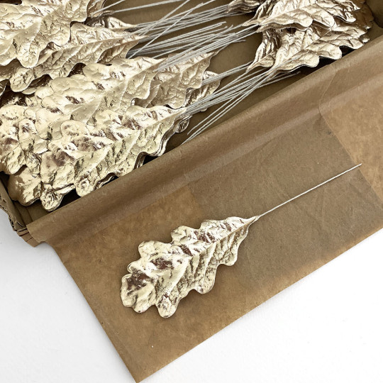 Set of 12 Pale Gold Foil Paper Oak Leaves ~ Autumn Craft Leaves