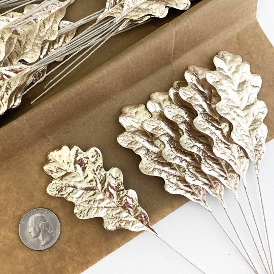 Set of 12 Pale Gold Foil Paper Oak Leaves ~ Autumn Craft Leaves