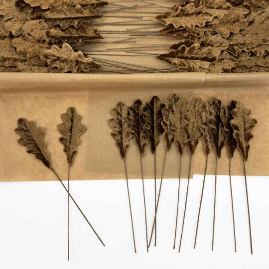 Set of 12 Petite Velvet Oak Leaves ~ BROWN