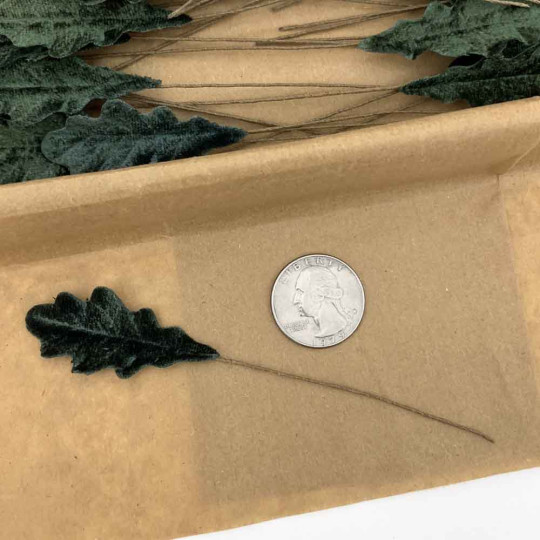 Set of 12 Petite Velvet Oak Leaves ~ DARK GREEN