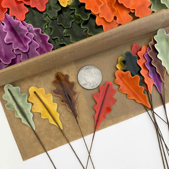 Mixed Colors Lacquered Paper Oak Leaves ~ Bundle of 21 Old Fashioned Craft Leaves