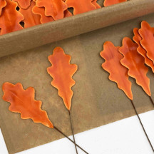Orange Lacquered Paper Oak Leaves ~ Bundle of 12 Old Fashioned Craft Leaves