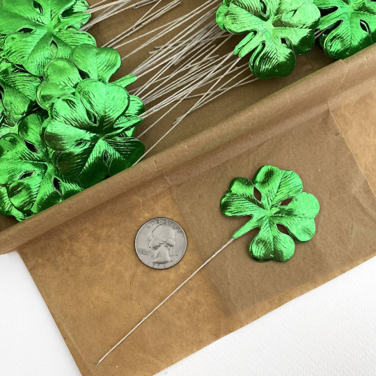 Set of 12 Green Foil Paper Shamrocks ~ Clover Leaves 