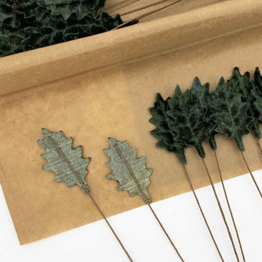 Set of 12 Petite Velvet Holly Leaves ~ DARK GREEN