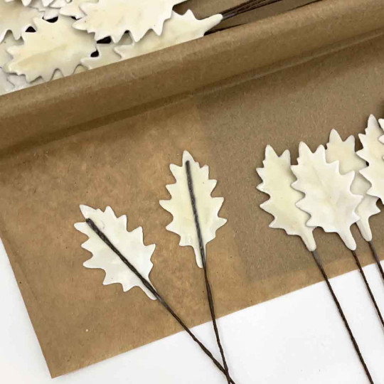 Cream Lacquered Petite Holly Leaves for Christmas Crafts ~ Bundle of 12 Old Fashioned Craft Leaves
