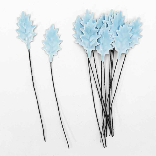 Light Blue Lacquered Petite Holly Leaves for Christmas Crafts ~ Bundle of 12 Old Fashioned Craft Leaves