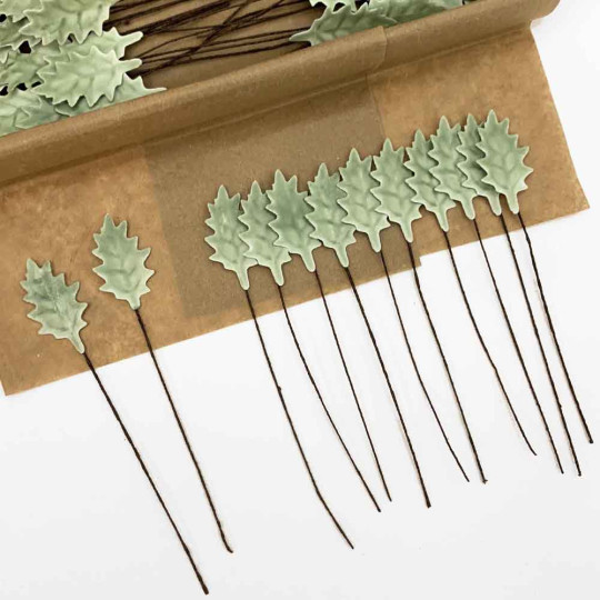 Sage Green Lacquered Petite Holly Leaves for Christmas Crafts ~ Bundle of 12 Old Fashioned Craft Leaves