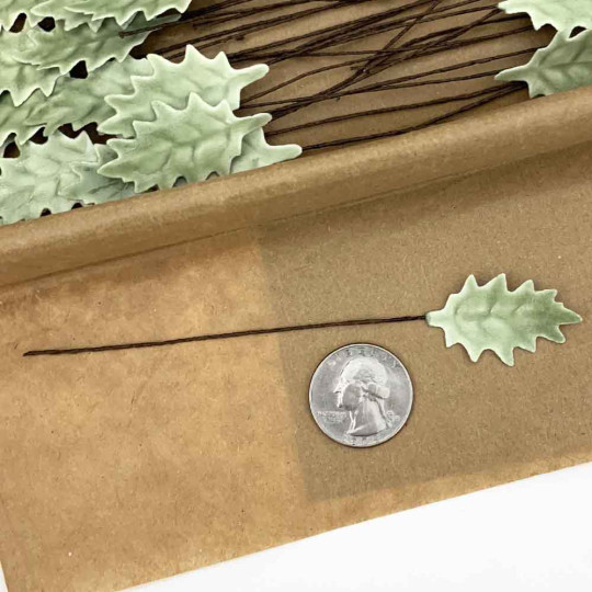 Sage Green Lacquered Petite Holly Leaves for Christmas Crafts ~ Bundle of 12 Old Fashioned Craft Leaves