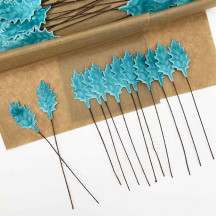 Teal Blue Lacquered Petite Holly Leaves for Christmas Crafts ~ Bundle of 12 Old Fashioned Craft Leaves
