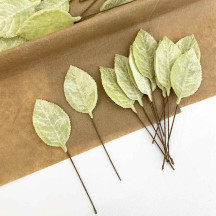 Set of 12 Velvet Rose Leaves ~ PALE GREEN