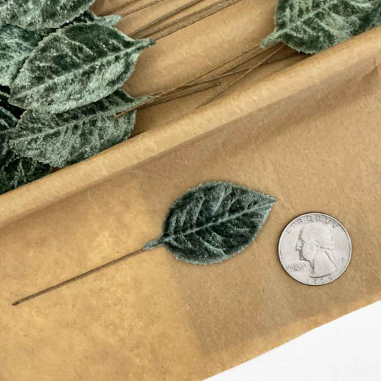 Set of 12 Velvet Rose Leaves ~ SAGE GREEN