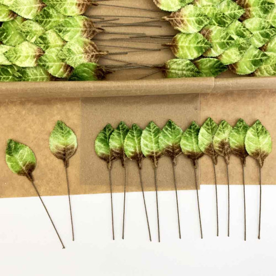 Set of 12 Petite Velvet Rose Leaves ~ ARTIST GREEN OMBRE