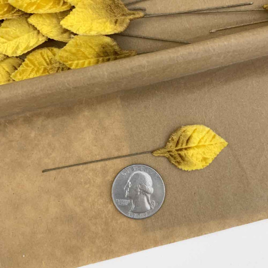 Set of 12 Petite Velvet Rose Leaves ~ GOLDEN YELLOW OMBRE