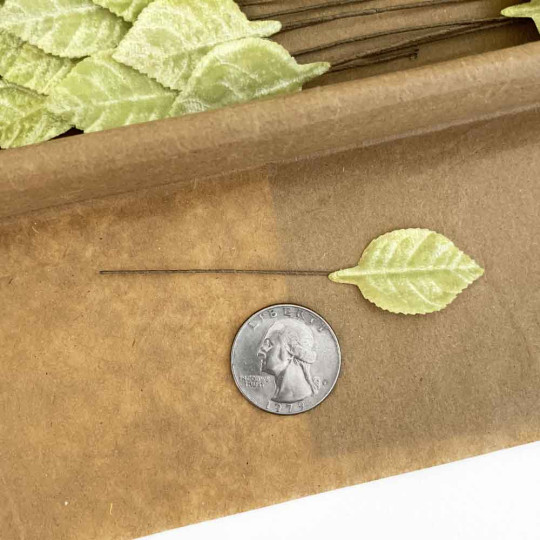 Set of 12 Petite Velvet Rose Leaves ~ PALE GREEN