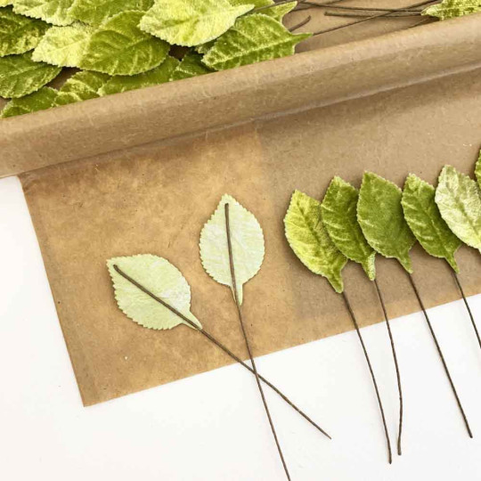 Set of 12 Petite Velvet Rose Leaves ~ MEDIUM GREEN