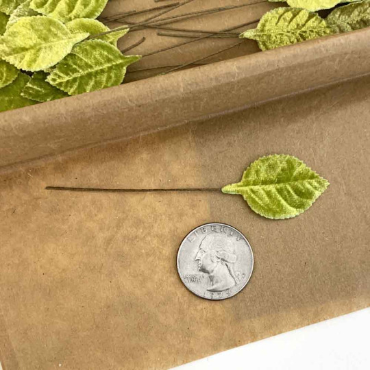 Set of 12 Petite Velvet Rose Leaves ~ MEDIUM GREEN