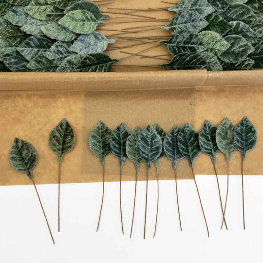 Set of 12 Petite Velvet Rose Leaves ~ SAGE GREEN