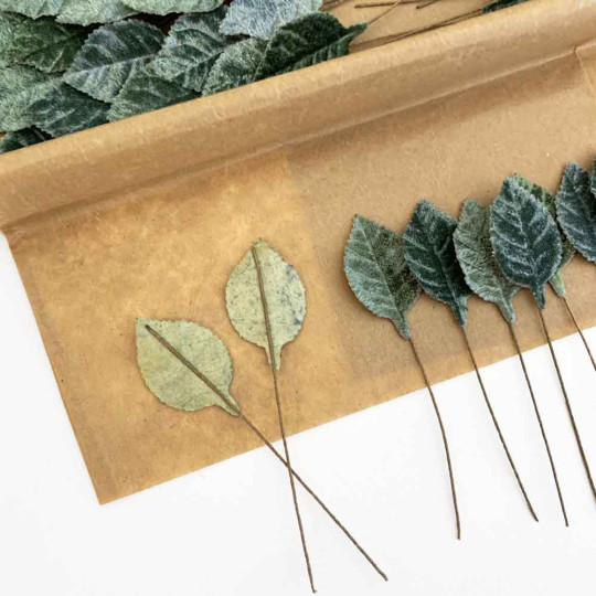 Set of 12 Petite Velvet Rose Leaves ~ SAGE GREEN