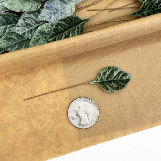 Set of 12 Petite Velvet Rose Leaves ~ SAGE GREEN