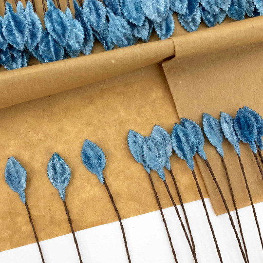 Set of 12 Mini Velvet Leaves ~ BLUE