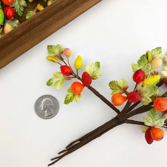 Lacquered Fruit + Velvet Leaf Fruit Branches Spray