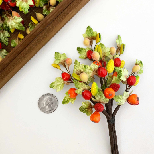 Lacquered Fruit + Velvet Leaf Fruit Branches Spray
