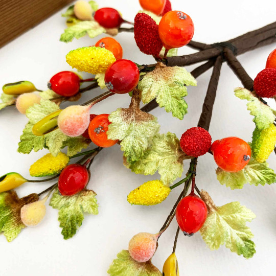 Lacquered Fruit + Velvet Leaf Fruit Branches Spray