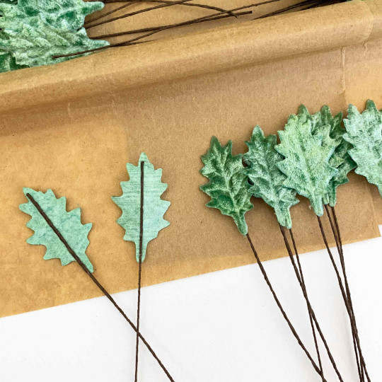 Set of 12 Petite Velvet Holly Leaves ~ AQUA