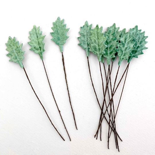 Set of 12 Petite Velvet Holly Leaves ~ AQUA