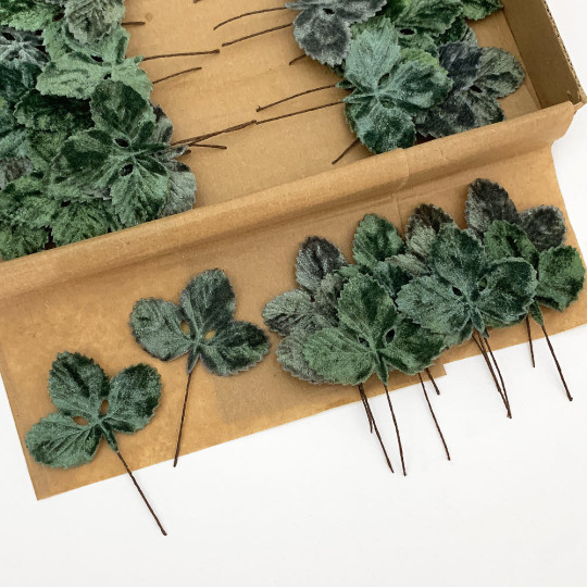 Set of 12 Velvet Strawberry Leaves ~ SAGE GREEN