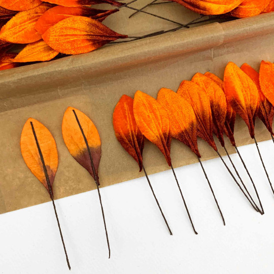 Set of 12 Small Velvet Pear Leaves ~ AUTUMN OMBRE