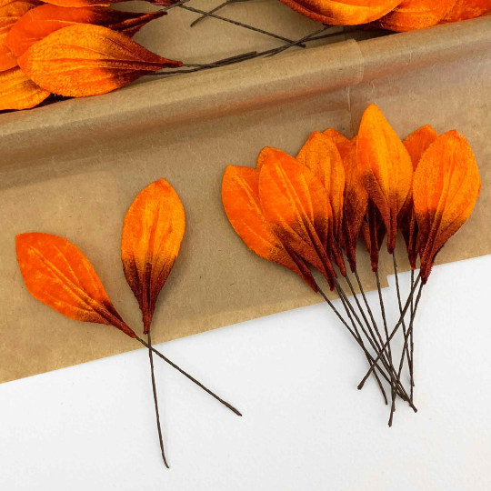 Set of 12 Small Velvet Pear Leaves ~ AUTUMN OMBRE